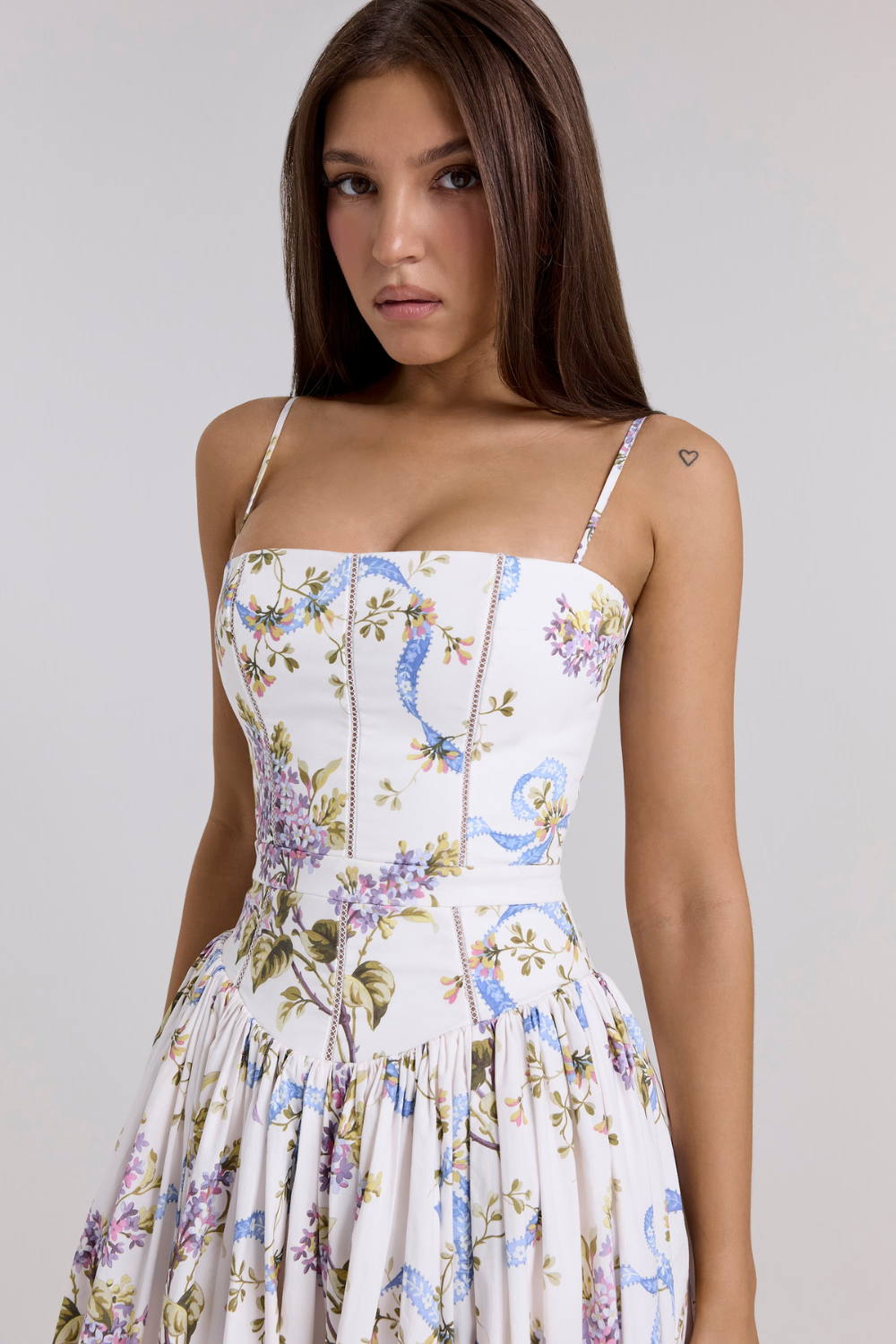 LARINA | Chic Midi Kleid mit Korsett und Blumenprint
