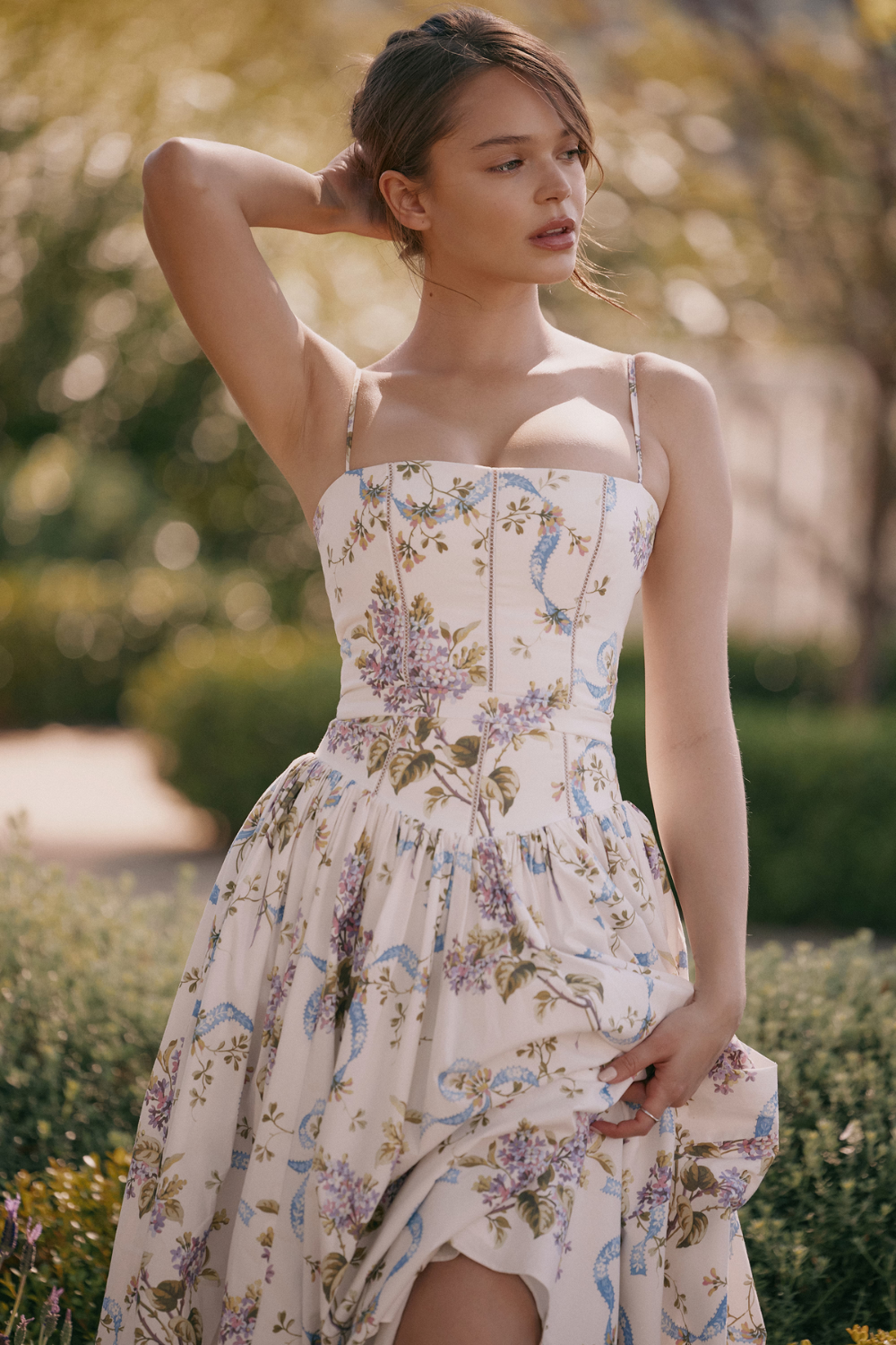 LARINA | Chic Midi Kleid mit Korsett und Blumenprint