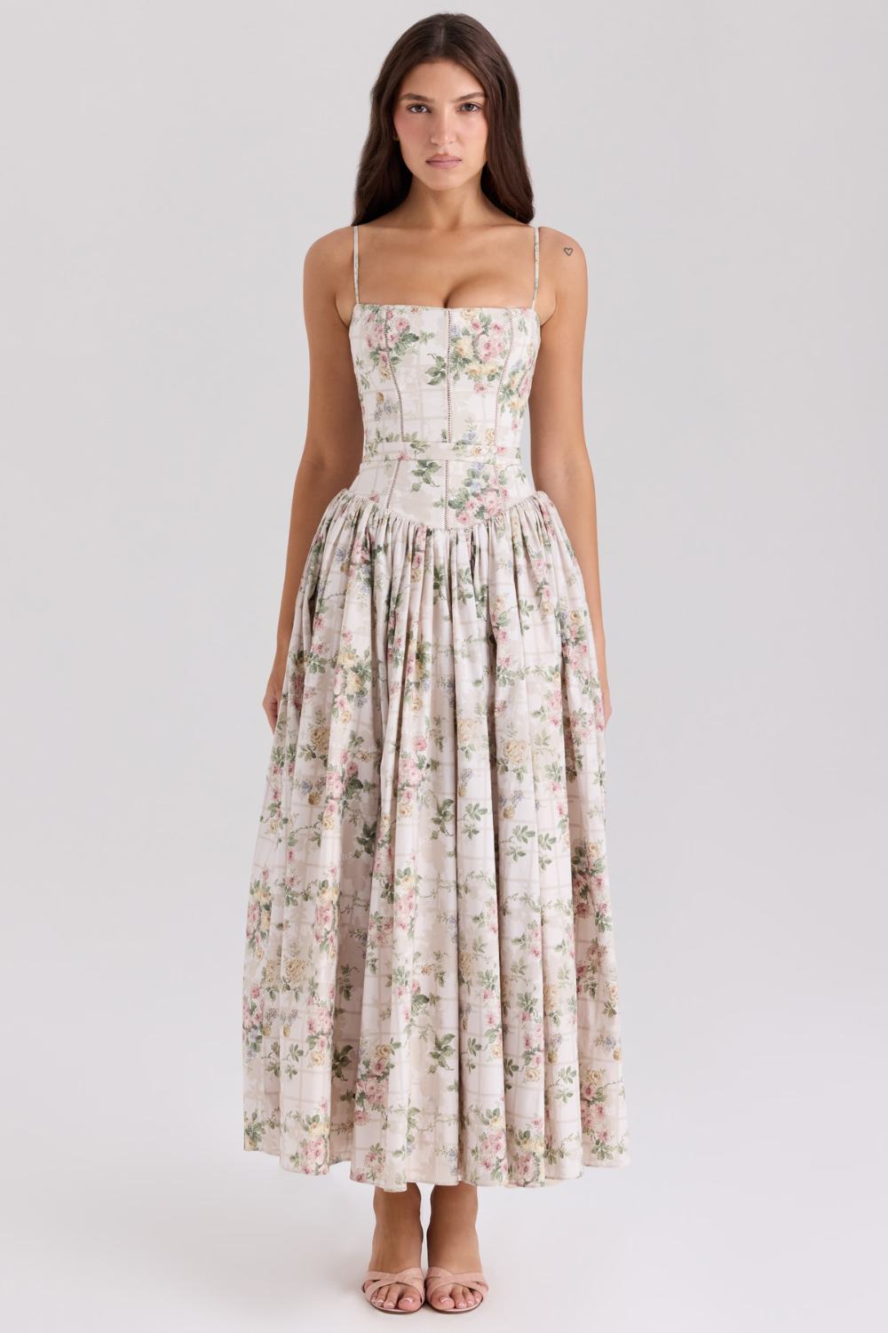 LARINA | Chic Midi Kleid mit Korsett und Blumenprint