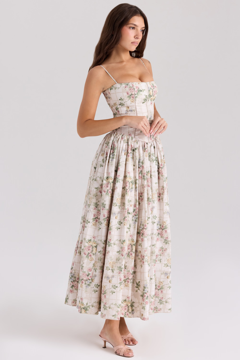 LARINA | Chic Midi Kleid mit Korsett und Blumenprint