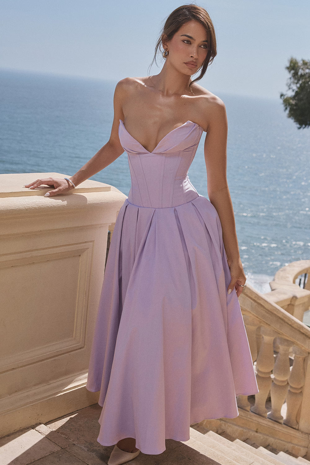 FEMKE | Vestido midi sin tirantes