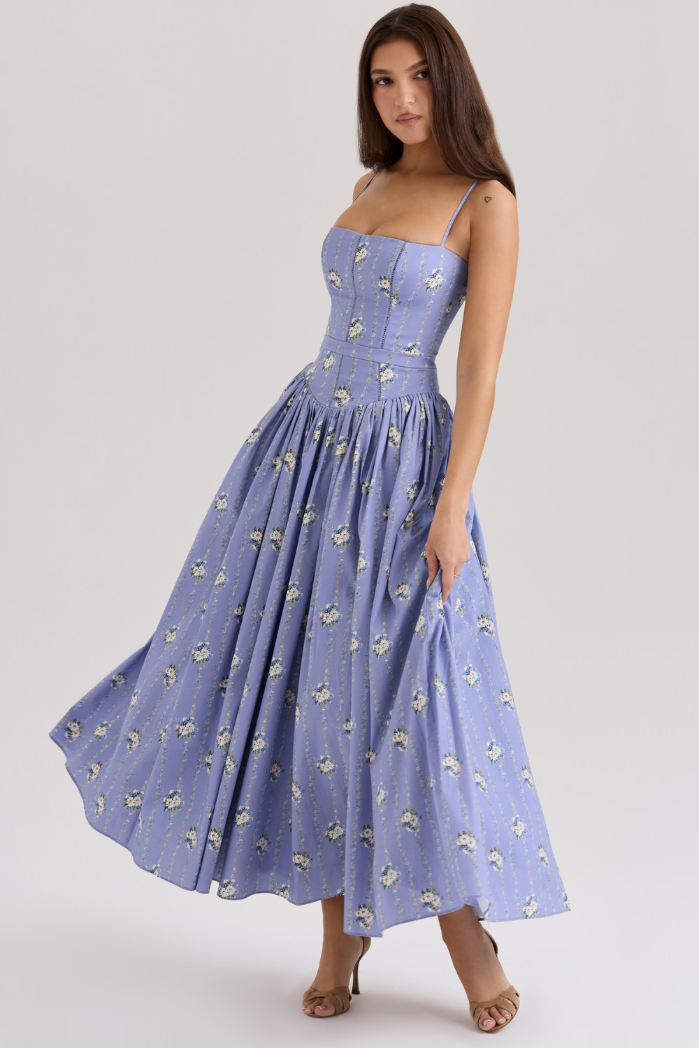 LARINA | Chic Midi Kleid mit Korsett und Blumenprint