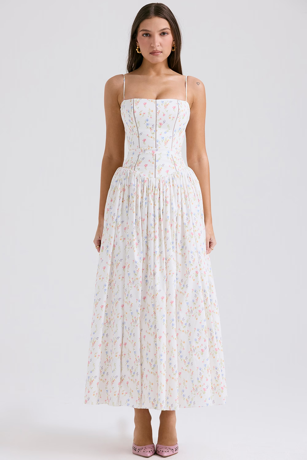 LARINA | Chic Midi Kleid mit Korsett und Blumenprint