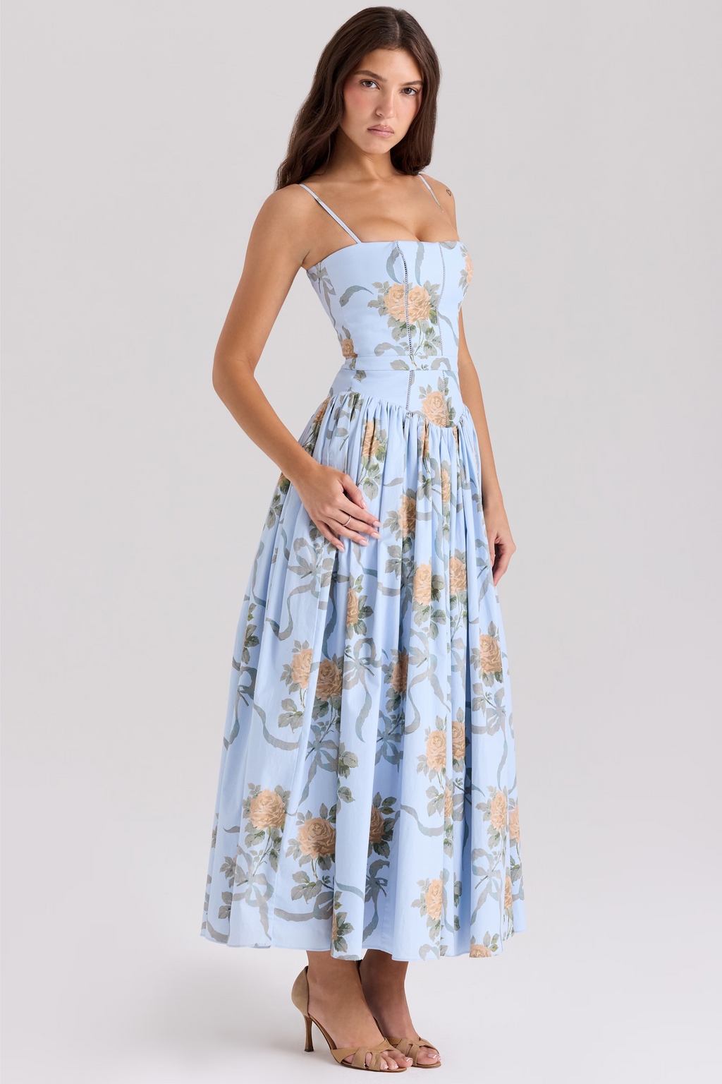 LARINA | Chic Midi Kleid mit Korsett und Blumenprint