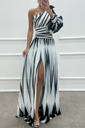 SHILOH | Elegantes One-Shoulder Maxikleid mit Drapierung und Schlitz