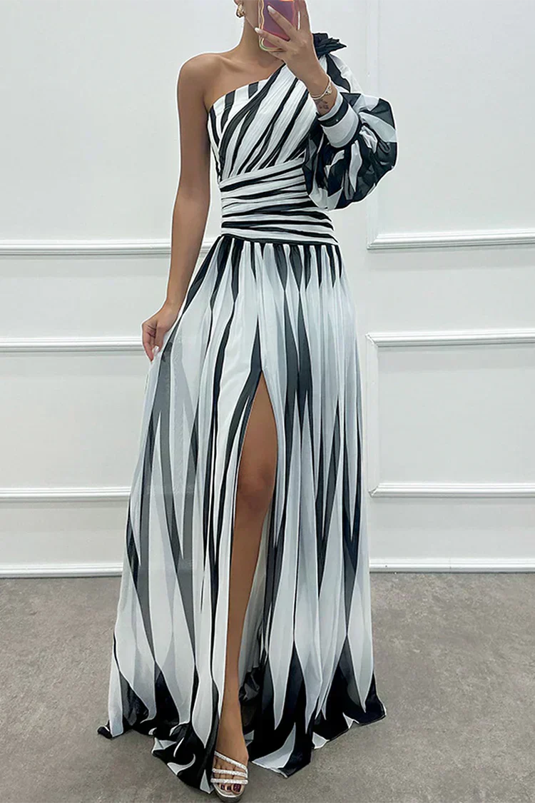 SHILOH | Elegantes One-Shoulder Maxikleid mit Drapierung und Schlitz