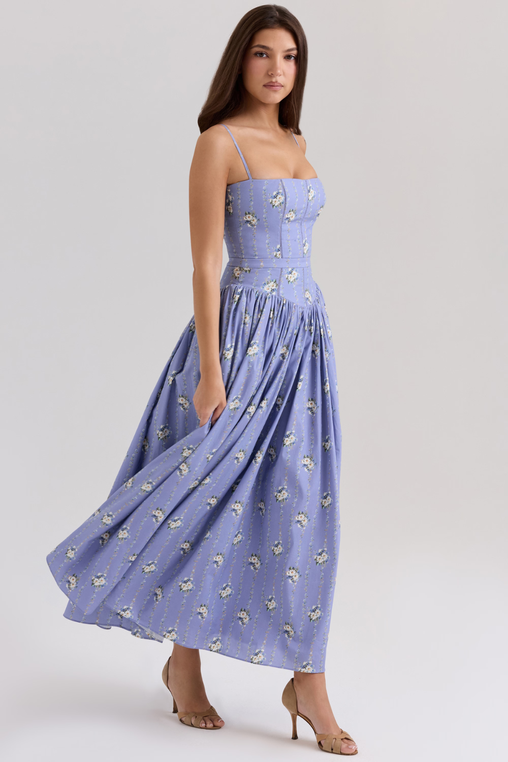 LARINA | Chic Midi Kleid mit Korsett und Blumenprint
