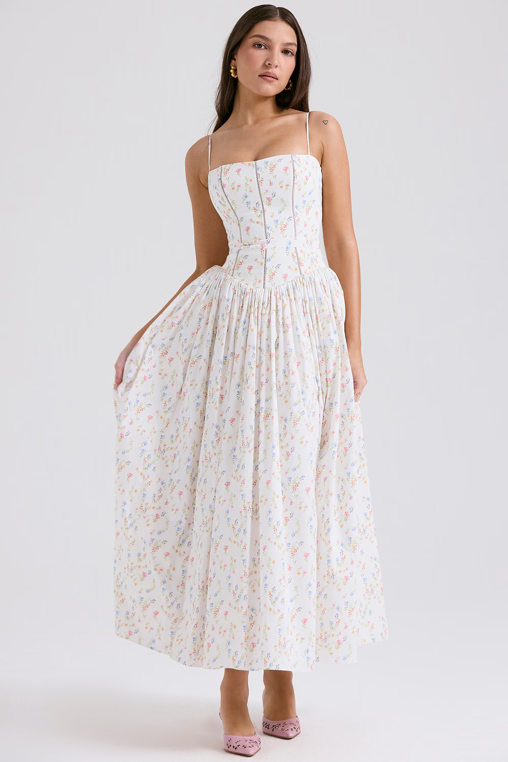 LARINA | Chic Midi Kleid mit Korsett und Blumenprint