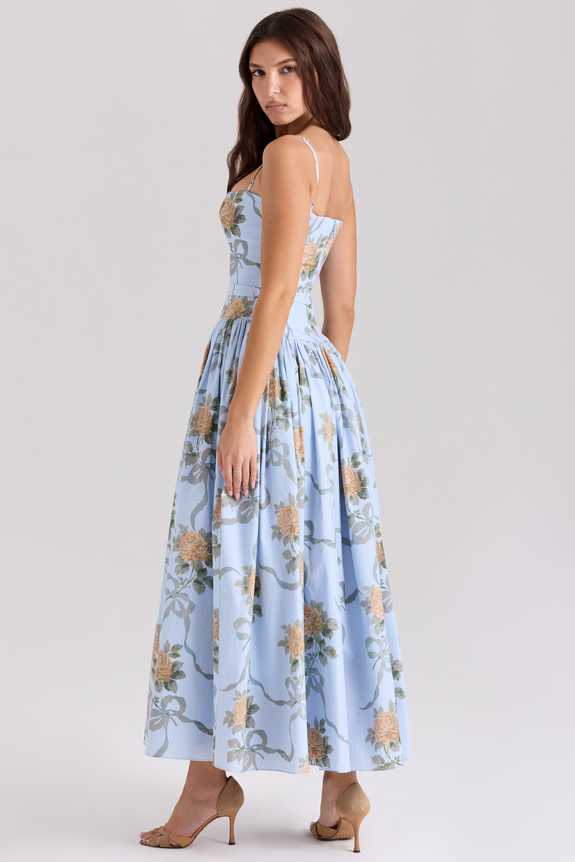 LARINA | Chic Midi Kleid mit Korsett und Blumenprint
