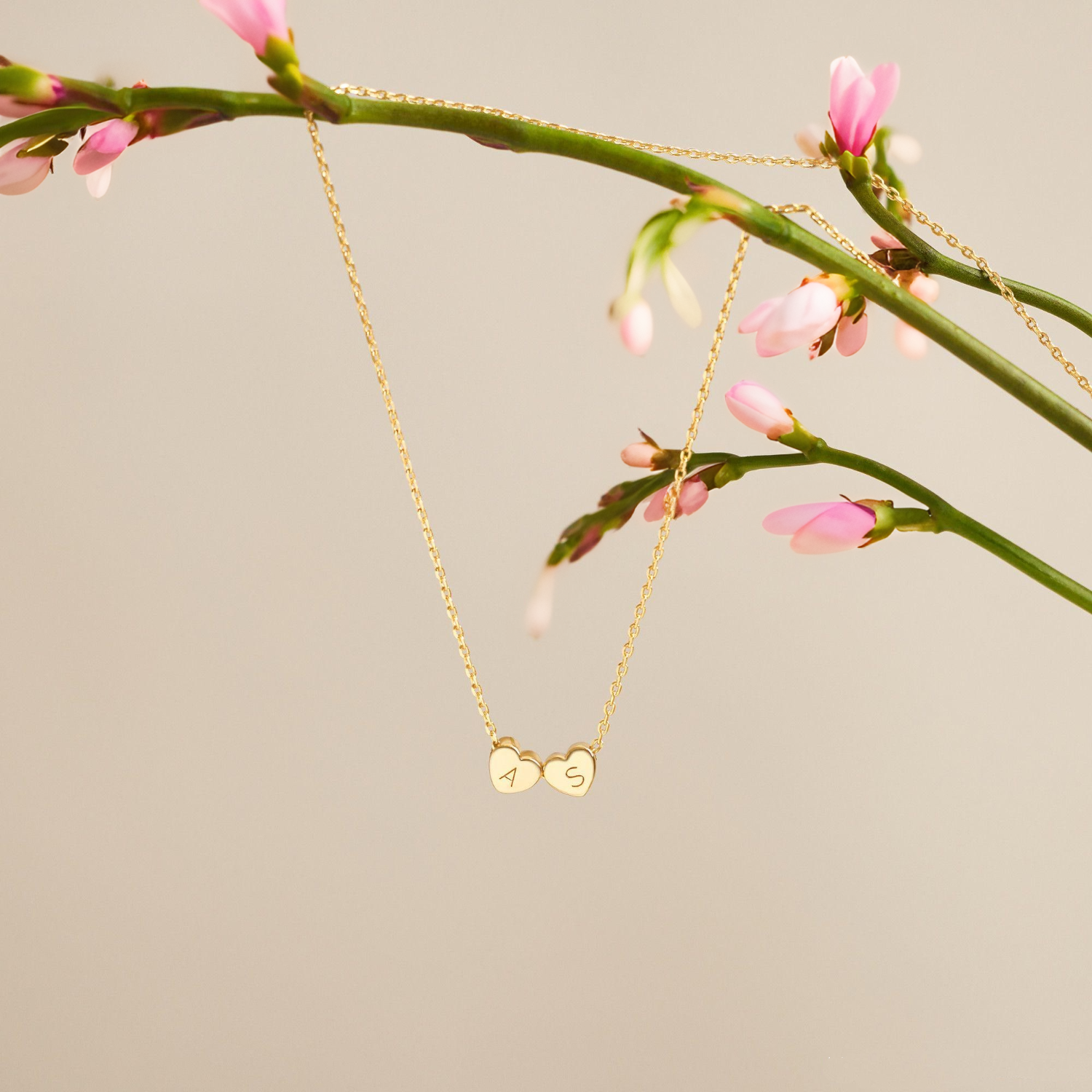 Personalized Tiny 3D Initial Heart Charm Necklace