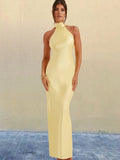 ZEYNEP | Elegantes Satin-Maxikleid mit Halter-Ausschnitt