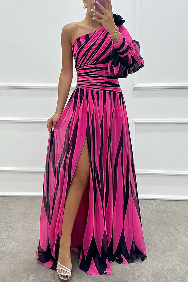 SHILOH | Elegantes One-Shoulder Maxikleid mit Drapierung und Schlitz