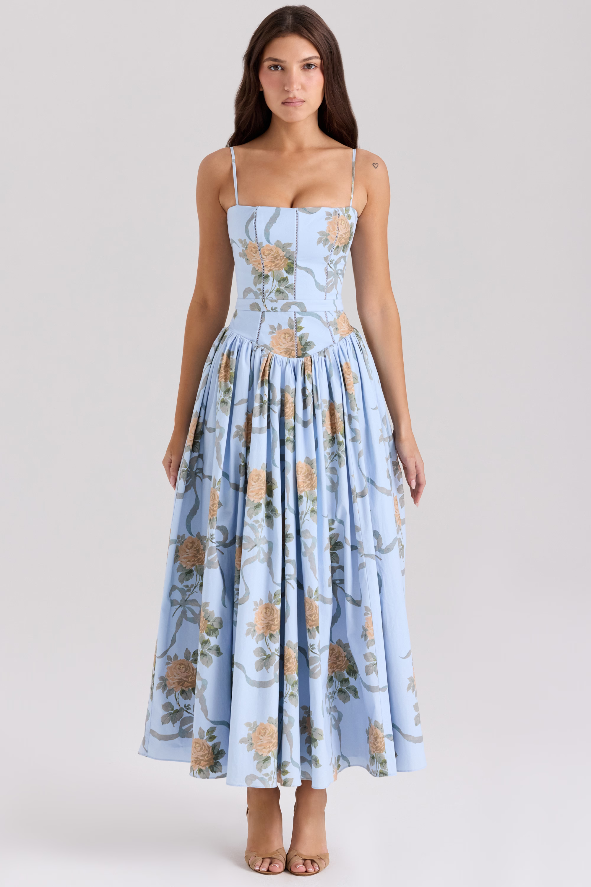 LARINA | Chic Midi Kleid mit Korsett und Blumenprint