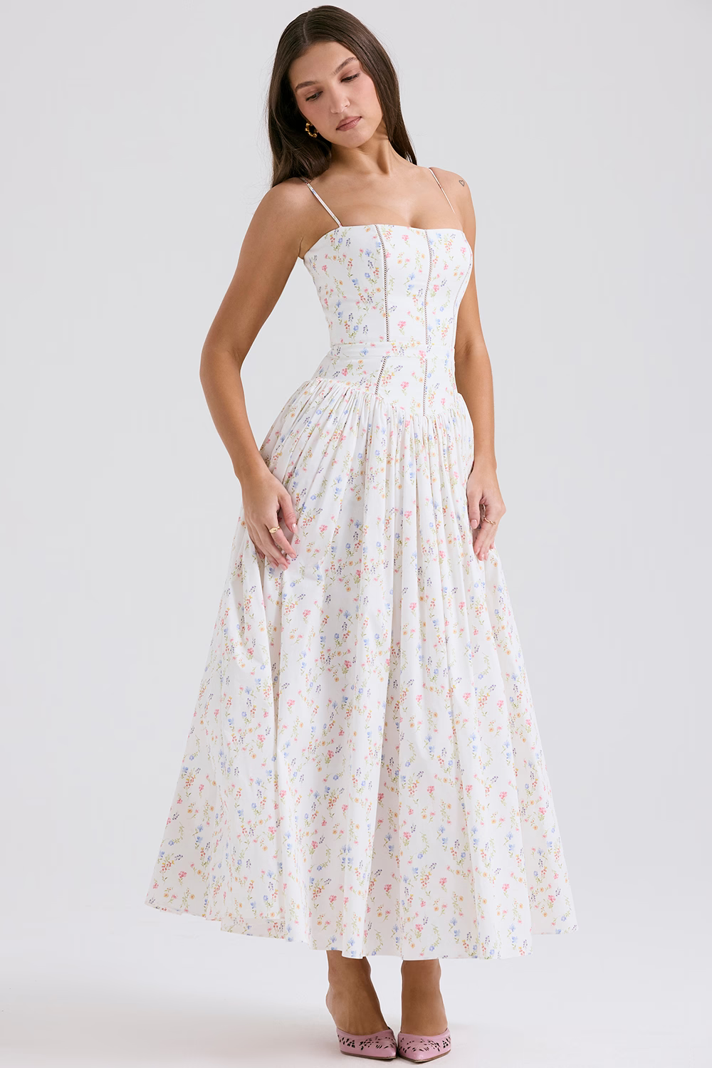 LARINA | Chic Midi Kleid mit Korsett und Blumenprint