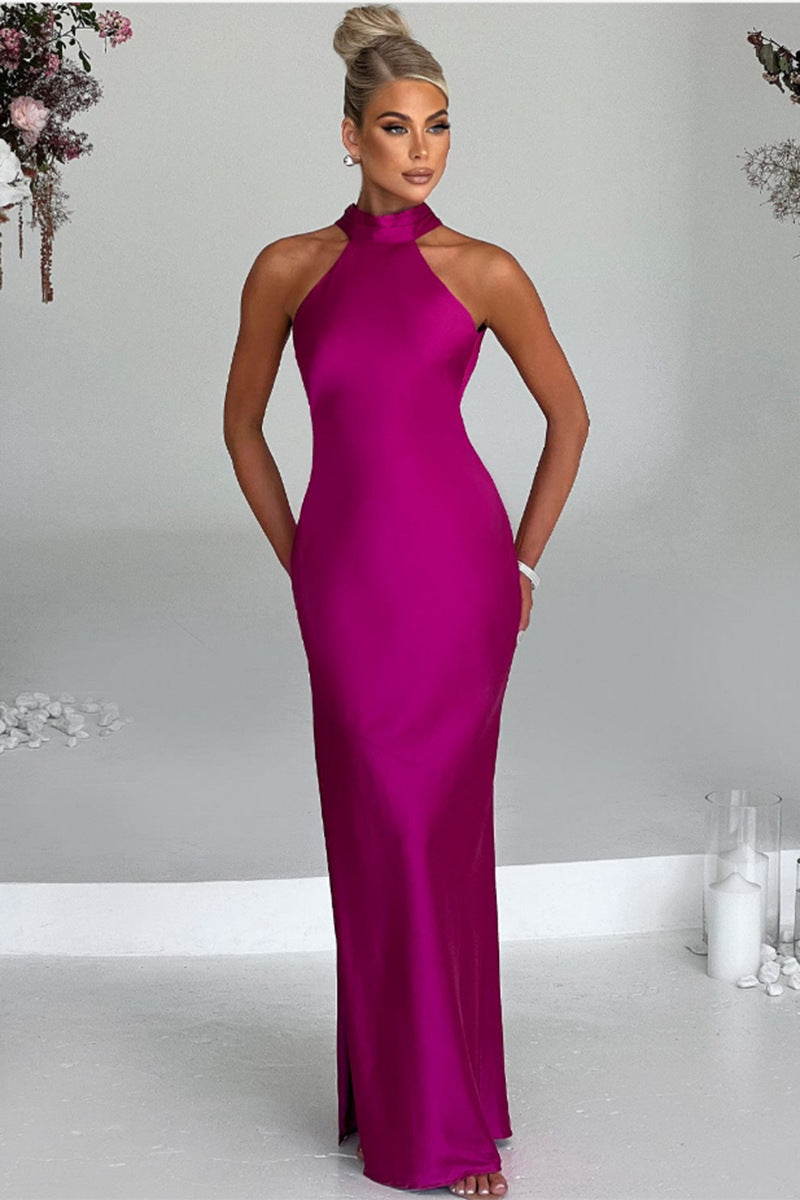 ZEYNEP | Elegantes Satin-Maxikleid mit Halter-Ausschnitt