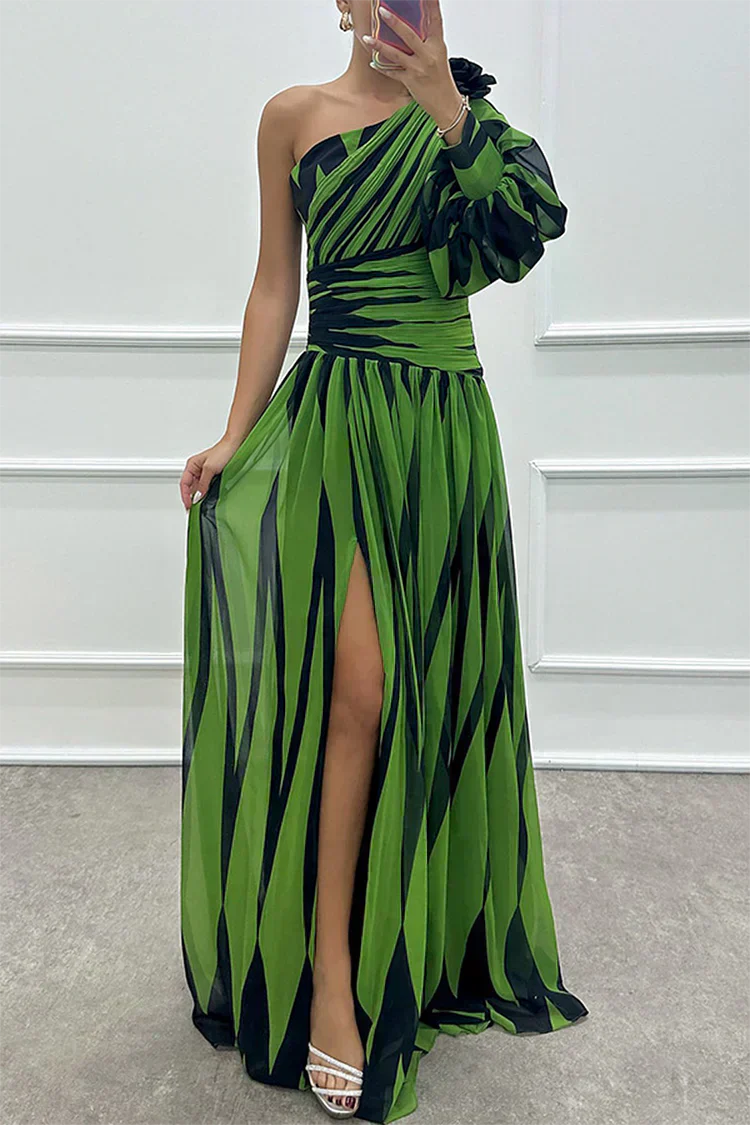 SHILOH | Elegantes One-Shoulder Maxikleid mit Drapierung und Schlitz