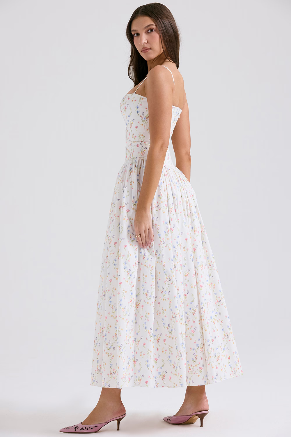 LARINA | Chic Midi Kleid mit Korsett und Blumenprint