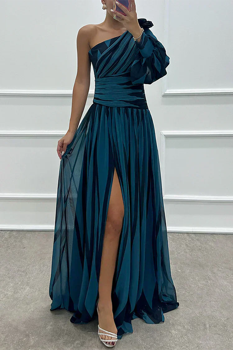 SHILOH | Elegantes One-Shoulder Maxikleid mit Drapierung und Schlitz