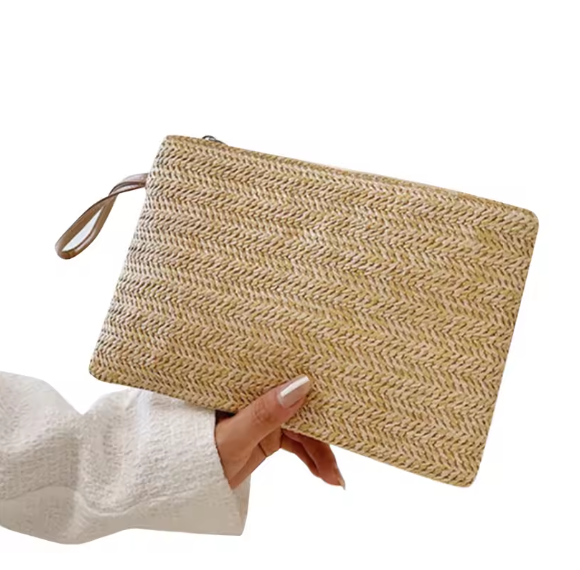 Elegante Cartera de Embrague de Paja