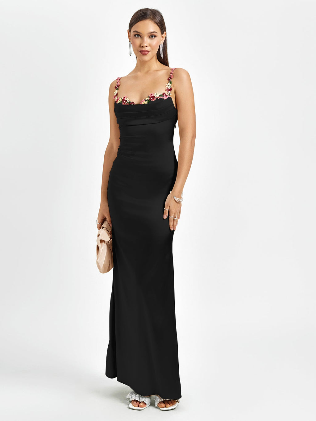 SARAH | Verziertes Satin Maxi Kleid
