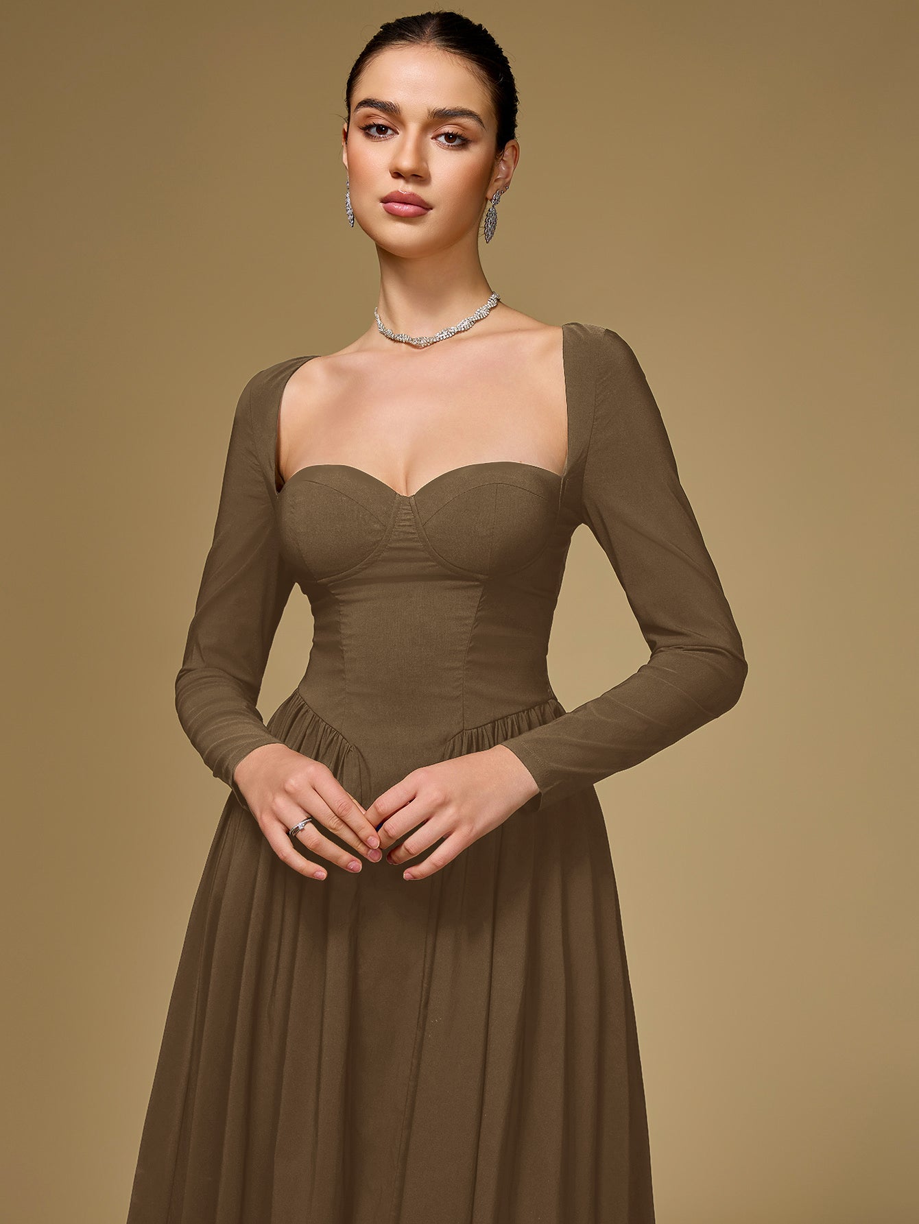 ANNA | Langarm A-Linien Midi Kleid