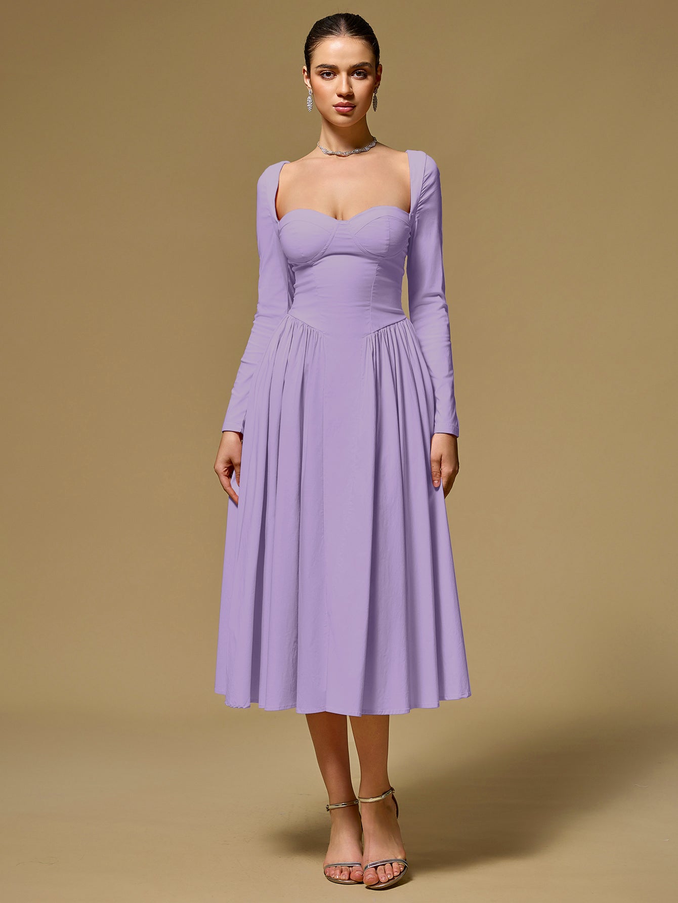 ANNA | Langarm A-Linien Midi Kleid