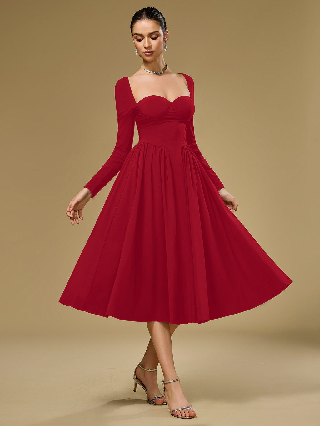 ANNA | Langarm A-Linien Midi Kleid