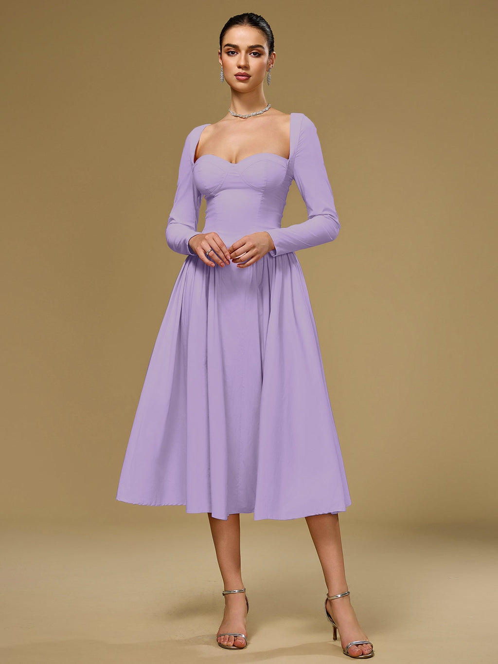 ANNA | Langarm A-Linien Midi Kleid