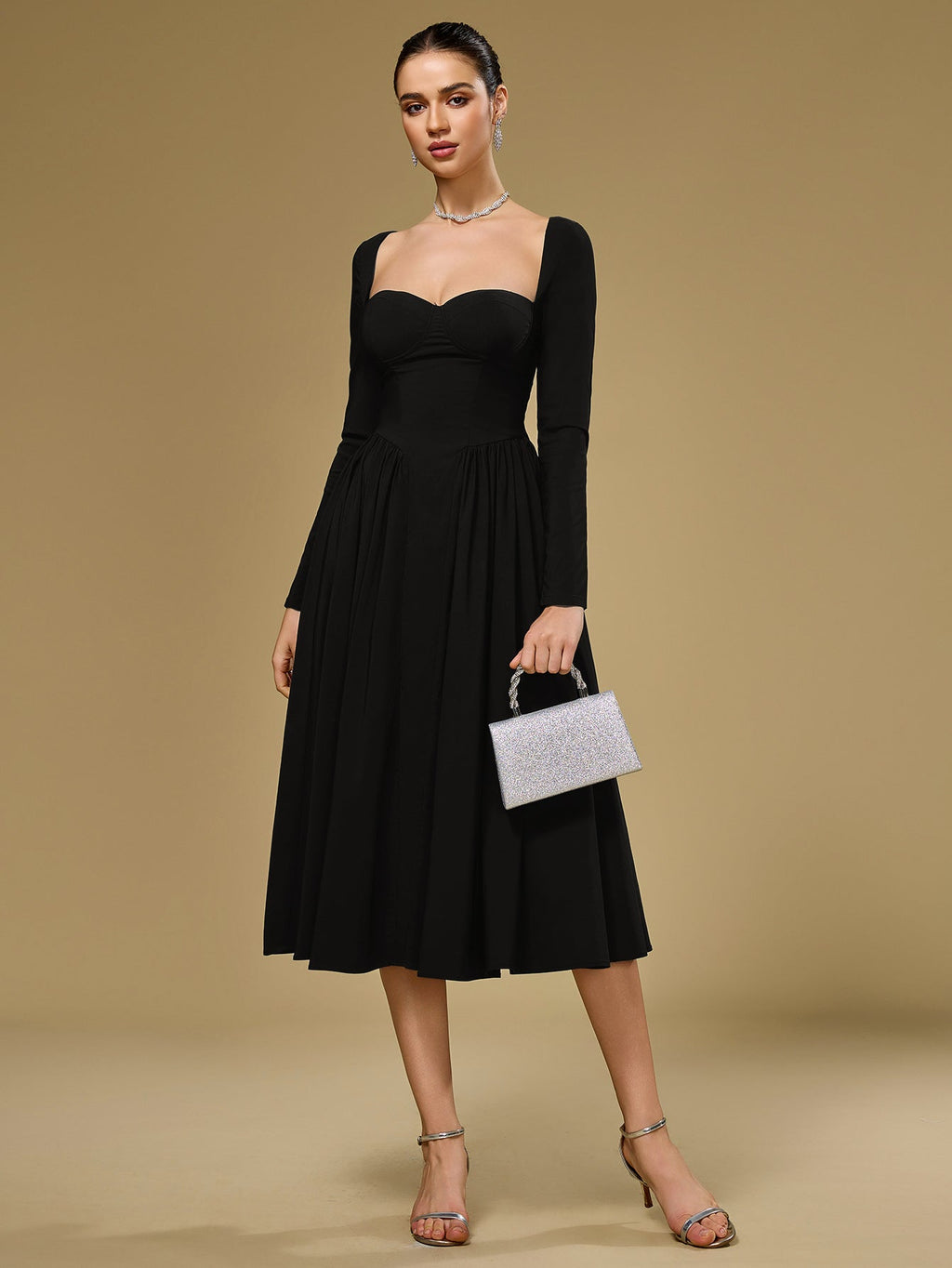 ANNA | Langarm A-Linien Midi Kleid