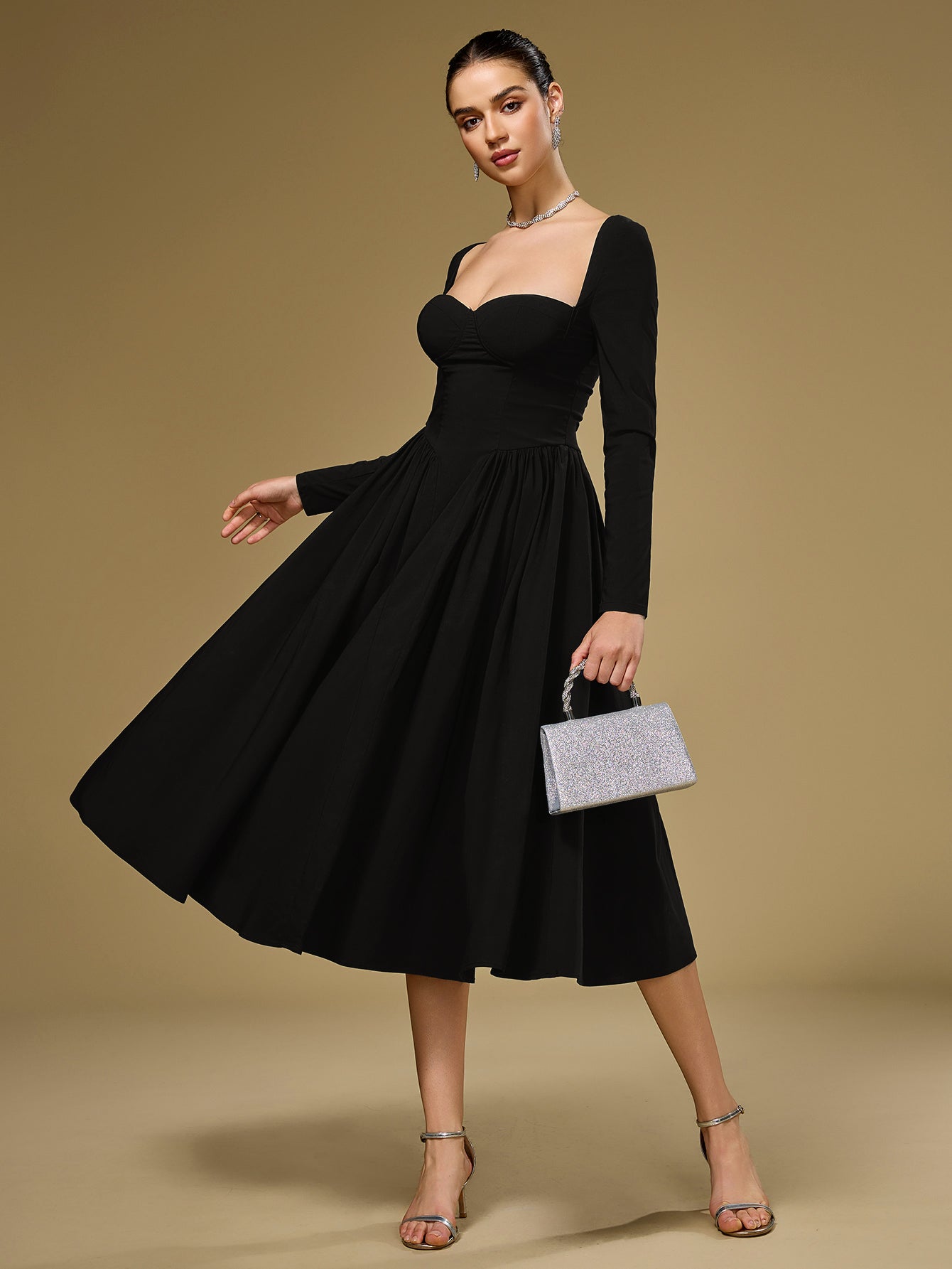 ANNA | Langarm A-Linien Midi Kleid