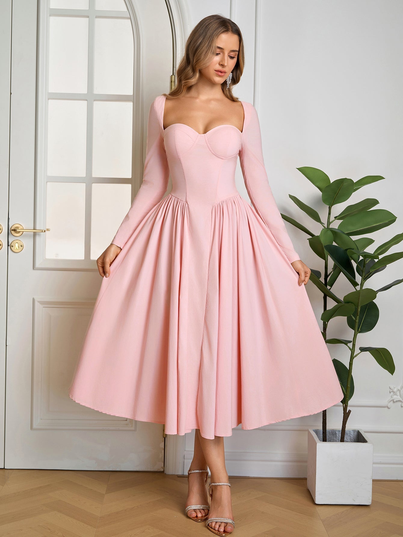 ANNA | Langarm A-Linien Midi Kleid
