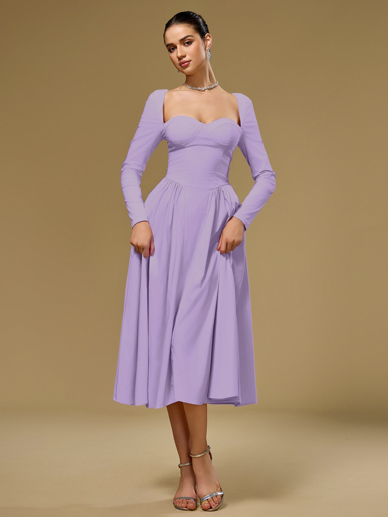 ANNA | Langarm A-Linien Midi Kleid