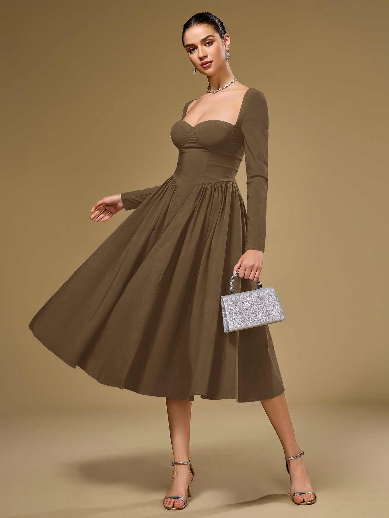 ANNA | Langarm A-Linien Midi Kleid