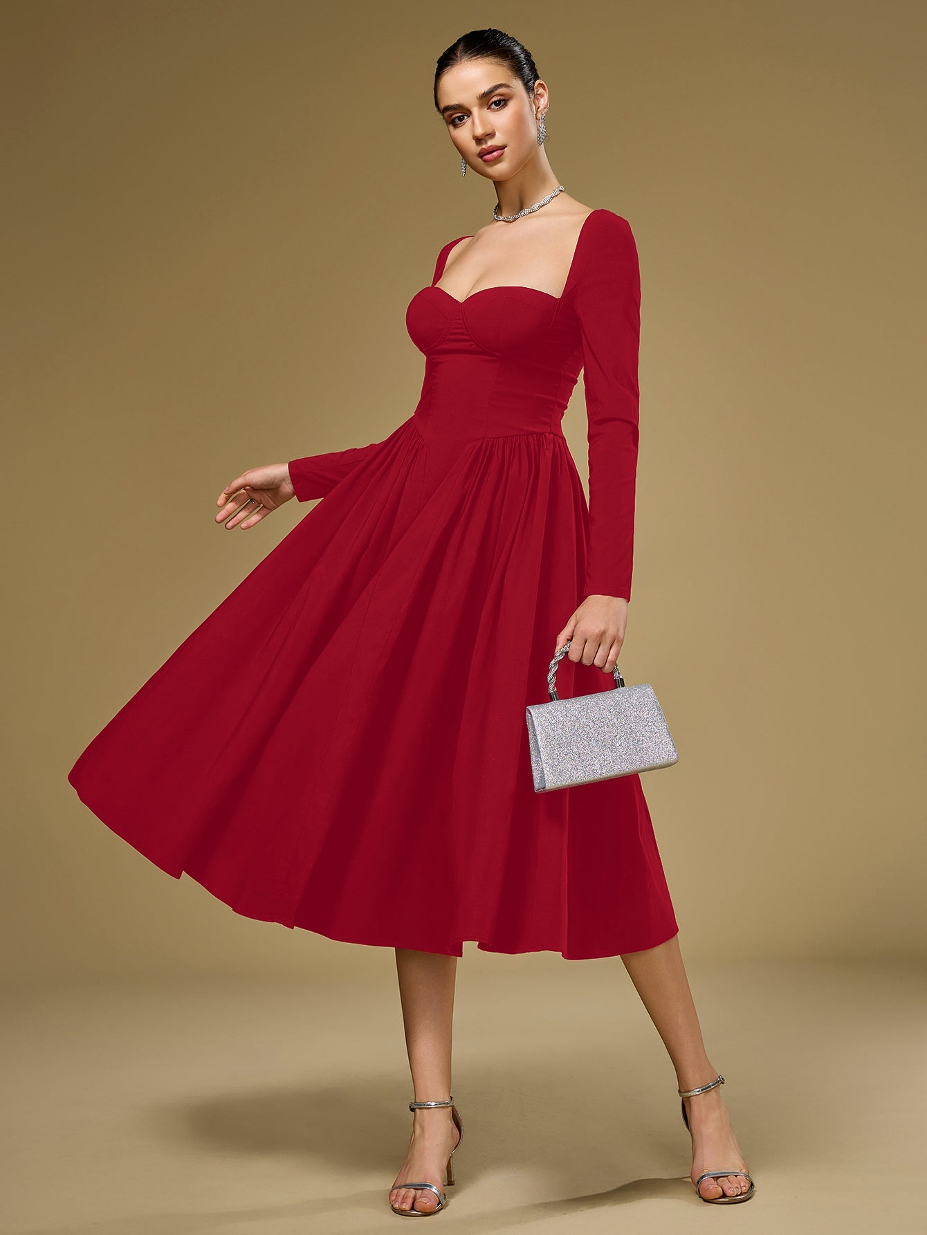 ANNA | Langarm A-Linien Midi Kleid