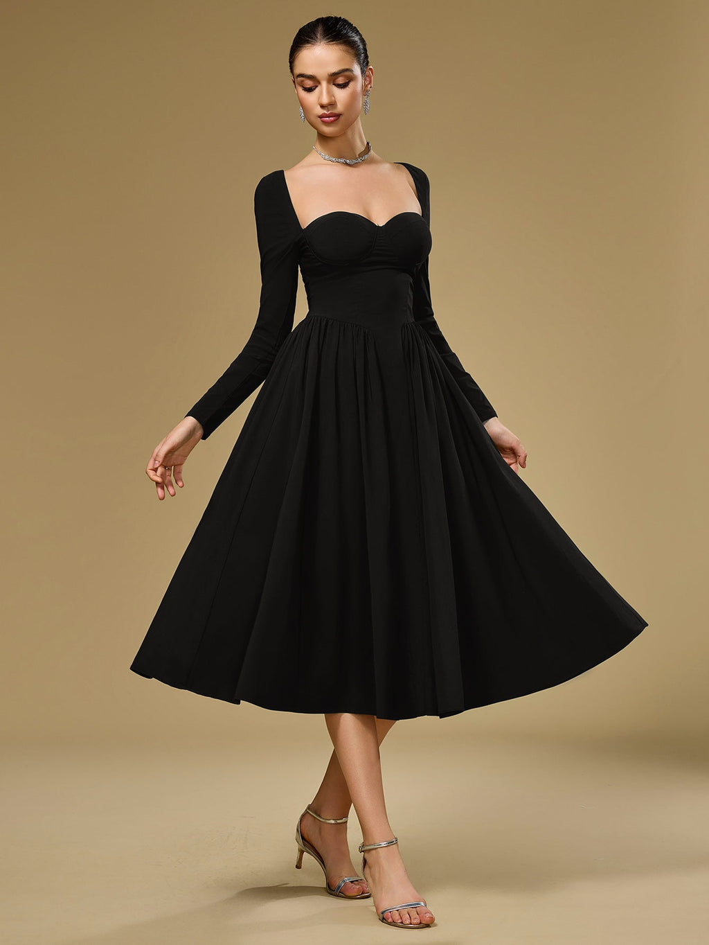 ANNA | Langarm A-Linien Midi Kleid