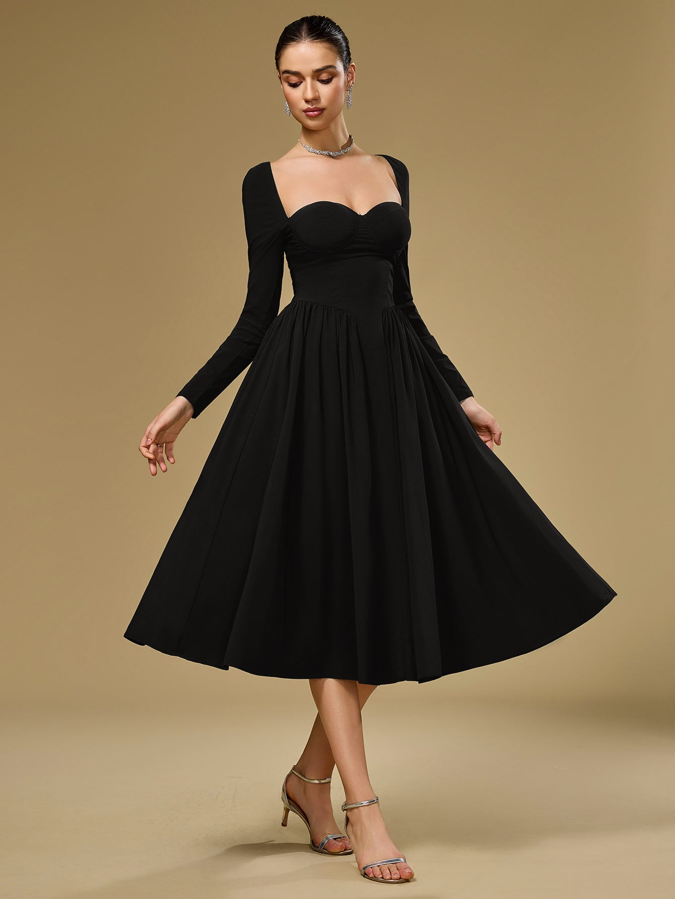 ANNA | Langarm A-Linien Midi Kleid