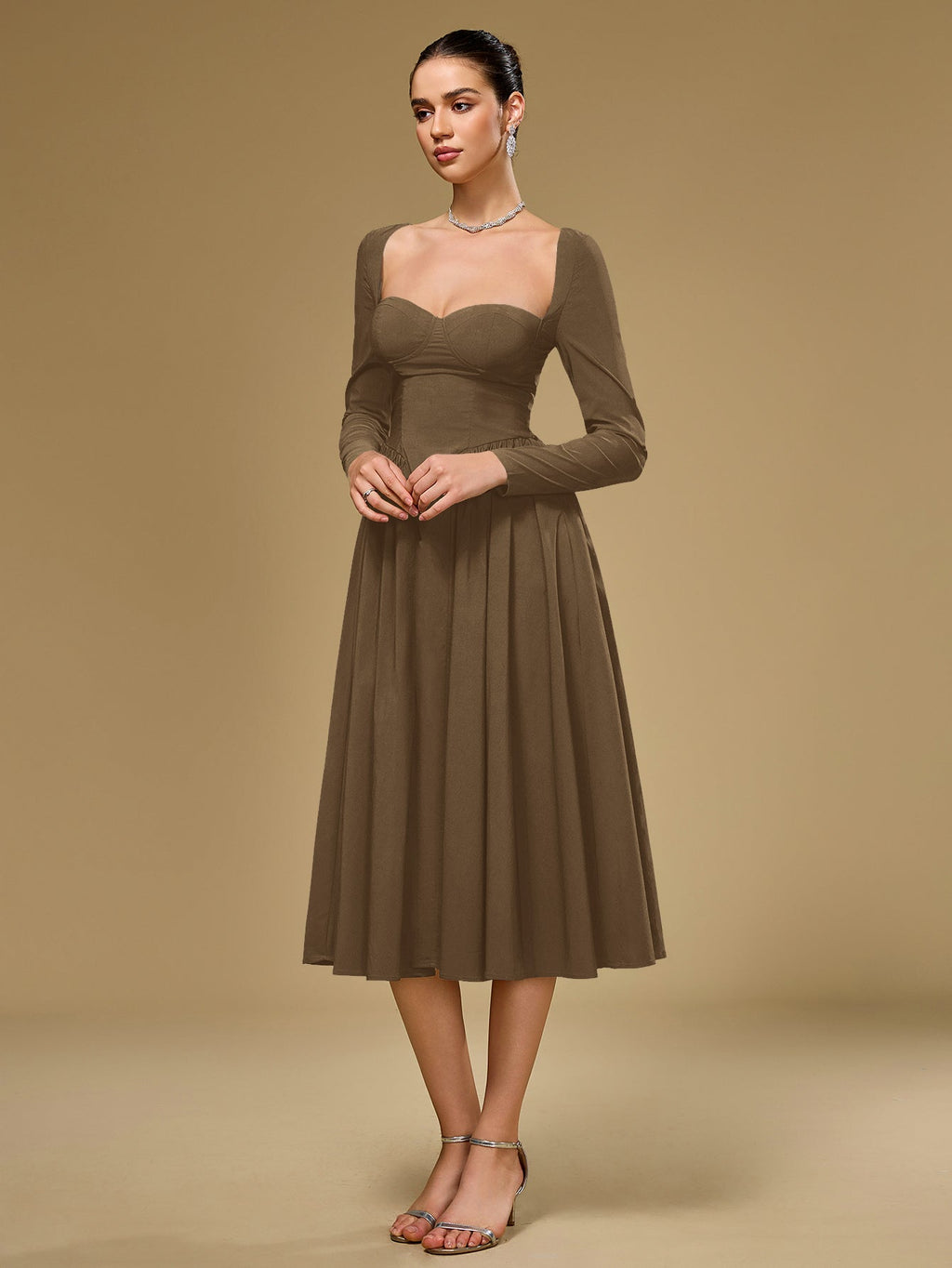 ANNA | Langarm A-Linien Midi Kleid