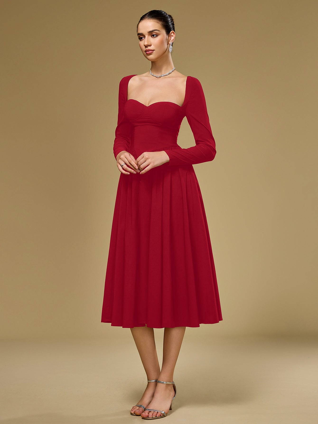 ANNA | Langarm A-Linien Midi Kleid