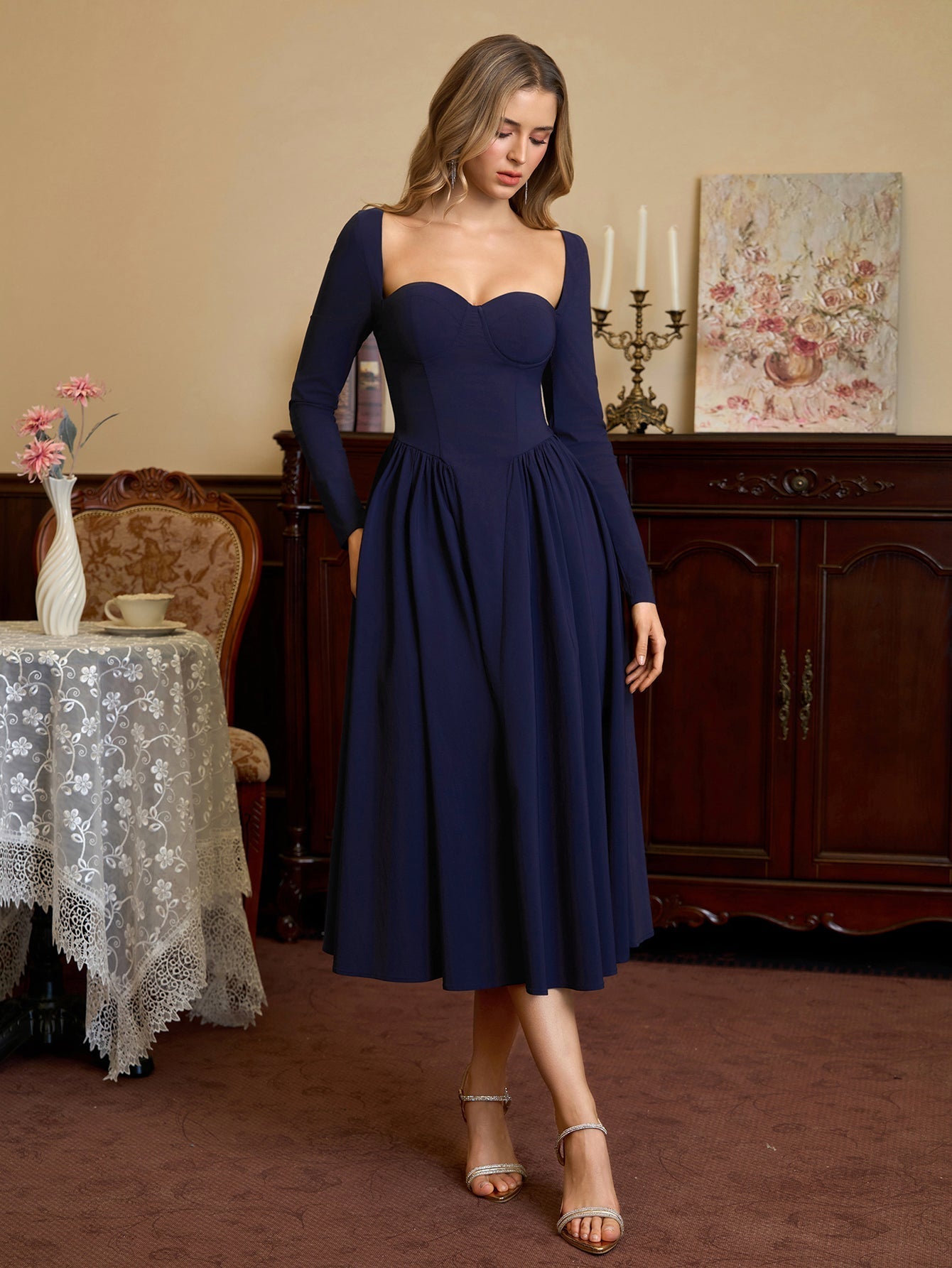 ANNA | Langarm A-Linien Midi Kleid