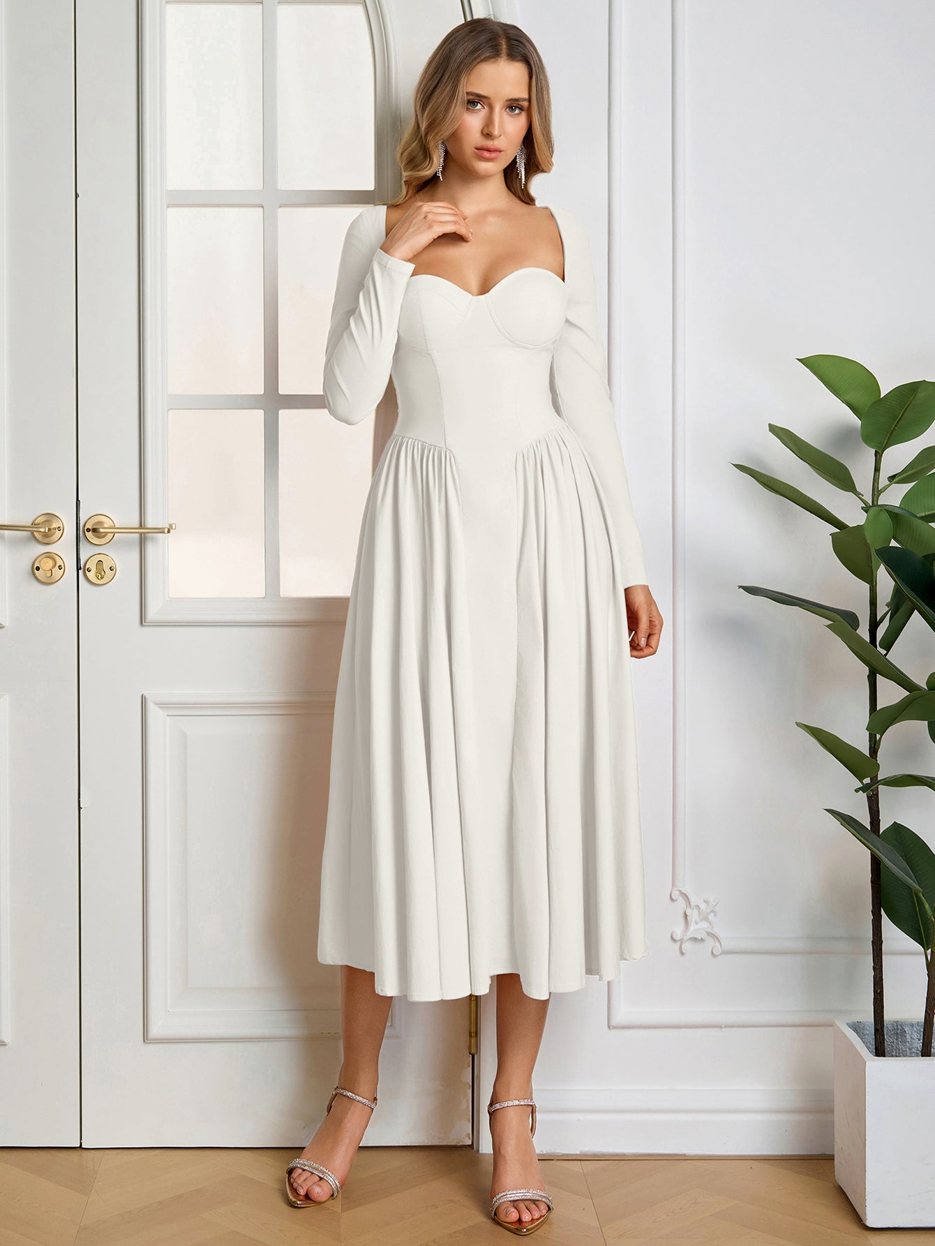 ANNA | Langarm A-Linien Midi Kleid