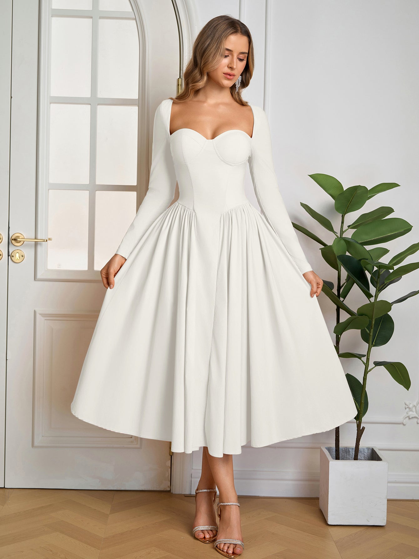 ANNA | Langarm A-Linien Midi Kleid