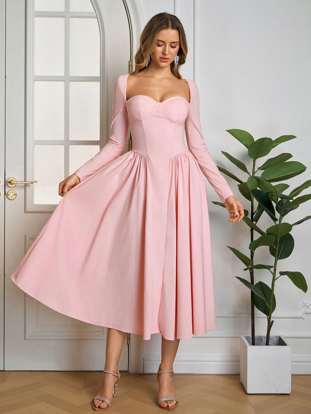 ANNA | Langarm A-Linien Midi Kleid