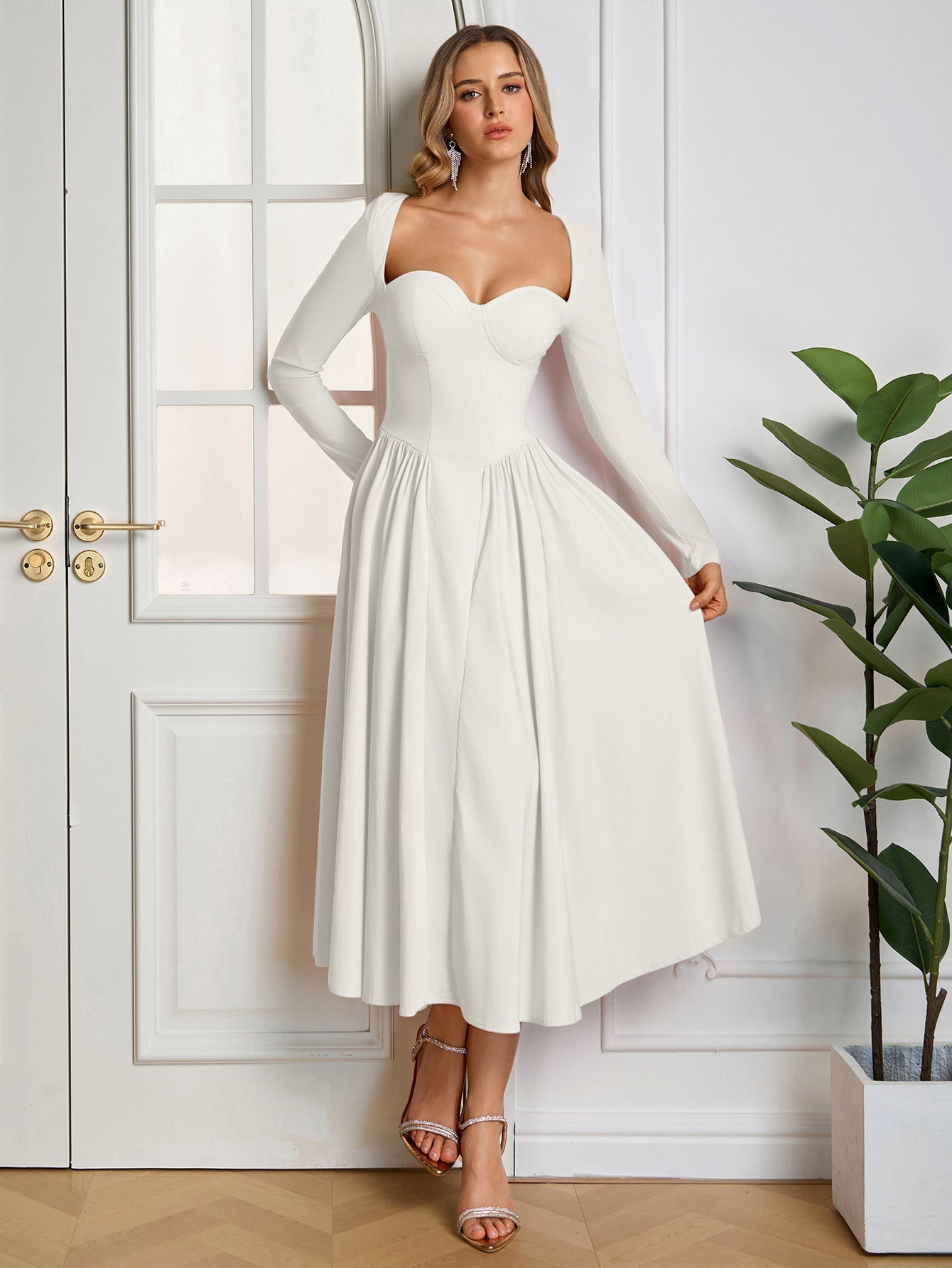 ANNA | Langarm A-Linien Midi Kleid