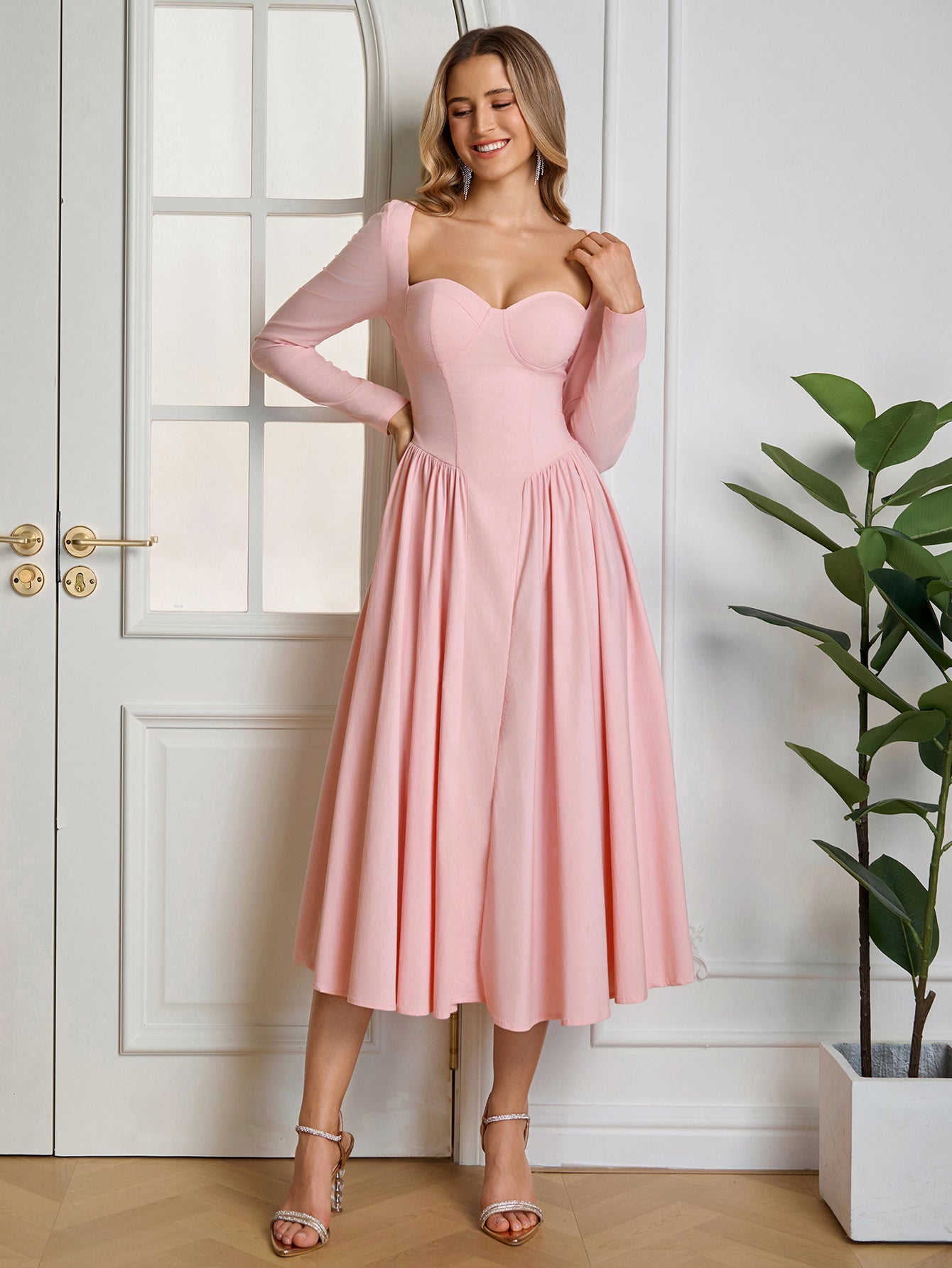 ANNA | Langarm A-Linien Midi Kleid