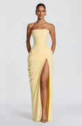 HANNAH | Elegantes Maxikleid mit Drapierung und Hohem Schlitz