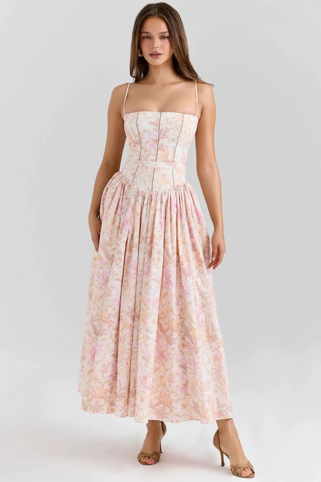 LARINA | Chic Midi Kleid mit Korsett und Blumenprint