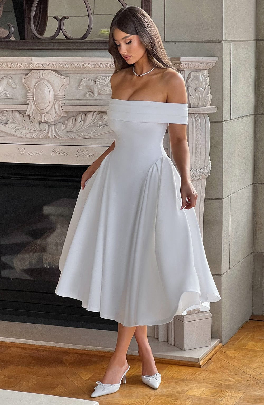ELENA | Stilvolles Off-Shoulder Midi Kleid
