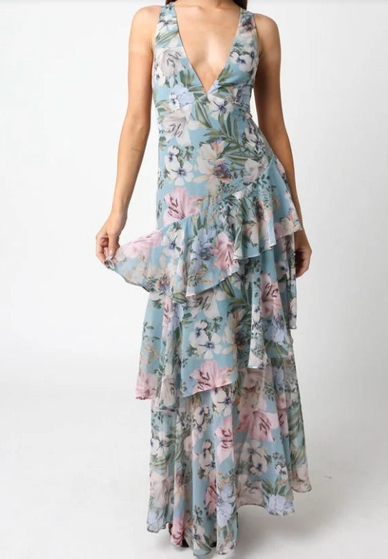 LISA | Florales Volant Maxi Kleid