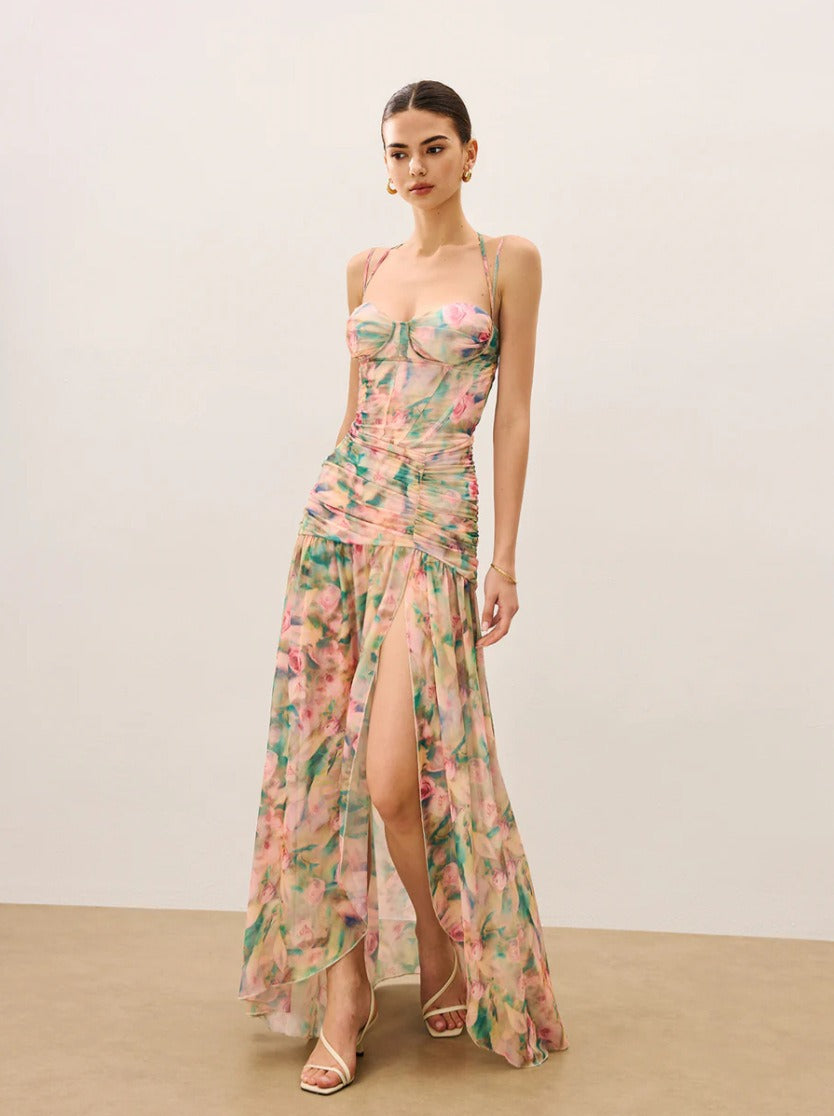 FIONA | Elegante vestido maxi corsé con abertura