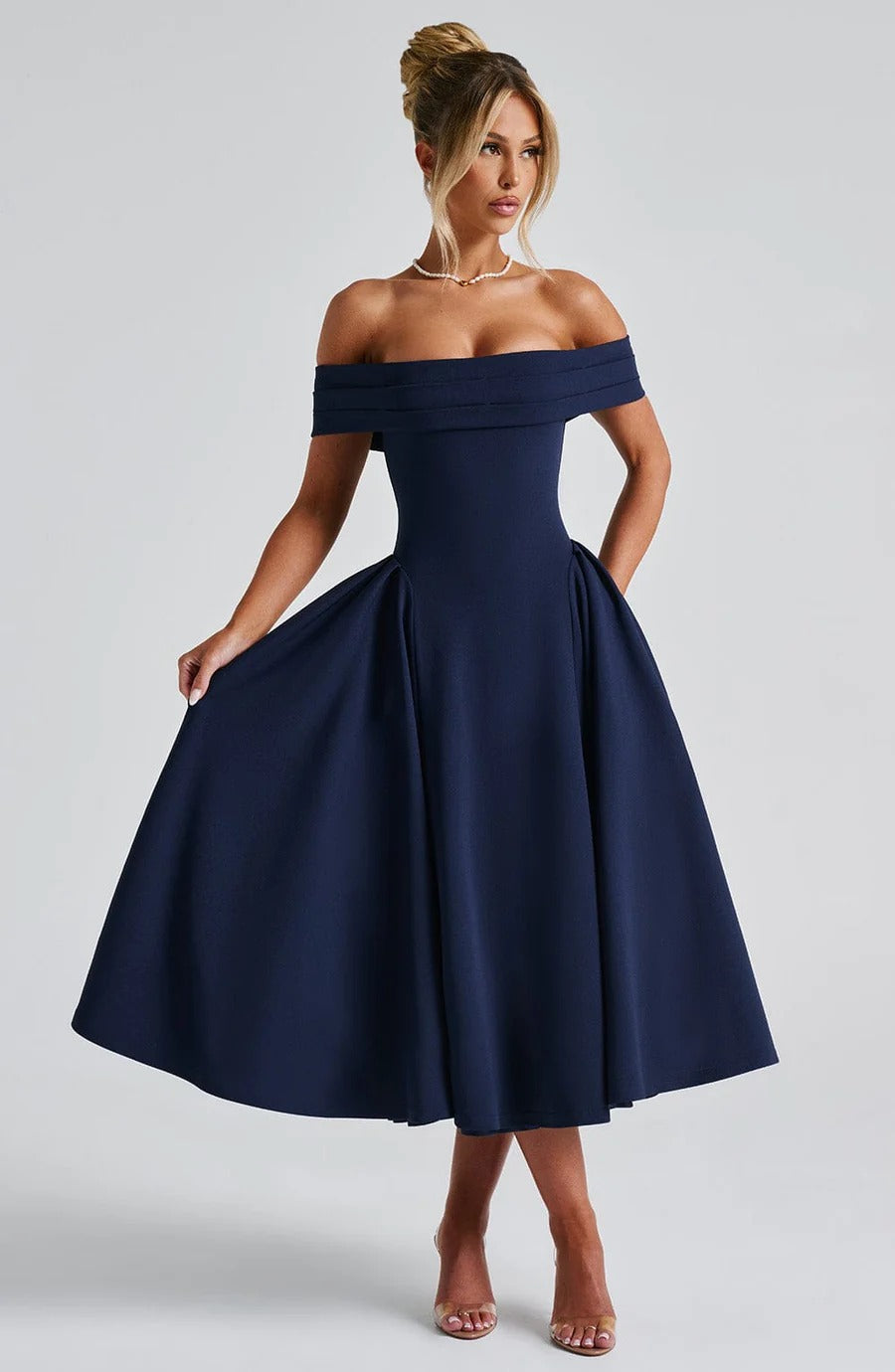 ELENA | Stilvolles Off-Shoulder Midi Kleid